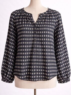 Pilcro by Anthropologie Navy Blouse with Cream Dot